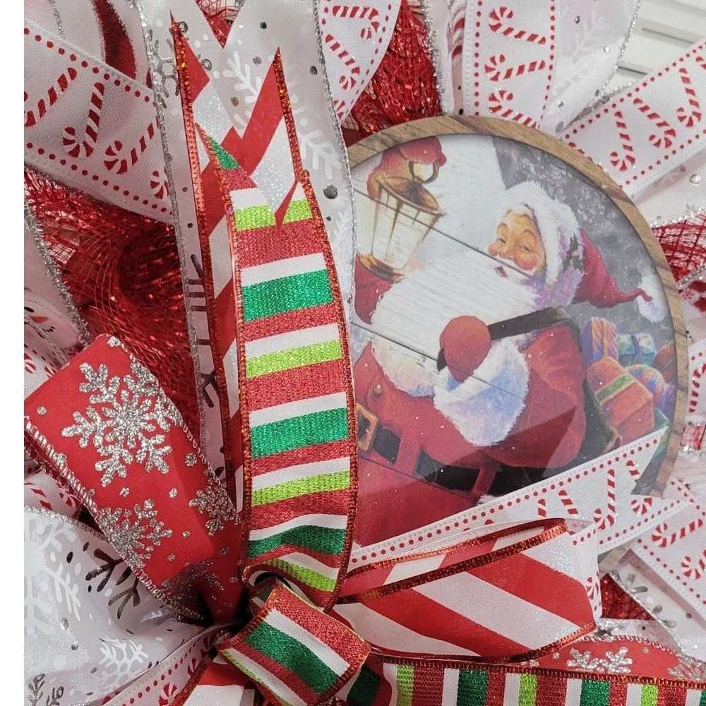 Santa Wreath Christmas Decor handmade Front Door hanger wall decor Gift for Mom
